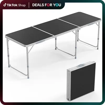 6ft Folding Camping Table with Carry Handle,Portable Utility Table Multipurpose for Party Picnic Tailgating Outdoor Patio Gar...