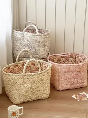 Floral Pattern Fabric Storage Basket, Portable Underwear Sundries Finishing Basket, Home Organization and Storage for Kitchen...