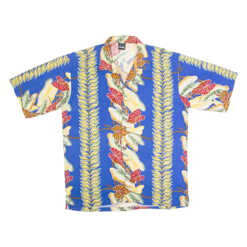ISLANDER Mens Hawaiian Shirt Blue Floral L