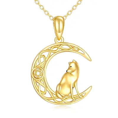 14K Gold Dog Celtic Knot Moon Star Necklace for Women