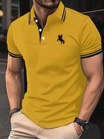 Men's Regular Fit Horse Print Polo Shirt, Casual Short Sleeve Half Zip Up Collar Top for Summer, Fashion Men's Clothes for Da...