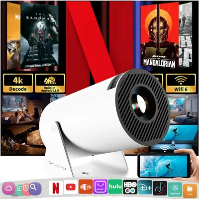 Olymmons HY300 Pro Mini Portable Projector, 4K/260 ANSI Smart Projector With WiFi 6 BT 5.0, Screen Adjustment, Movie Projecto...