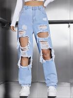 Women's High Waisted Ripped Jeans, Street Style Fashion Casual Basic Loose Fit Distressed Straight Leg Denim Pants, Jeans for...
