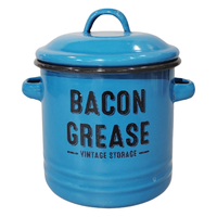 46oz Vintage Bacon Grease Container ,(No Filter）Leak-Proof Grease Keeper for Kitchen enamel grease saver Utensils Tin Red C...