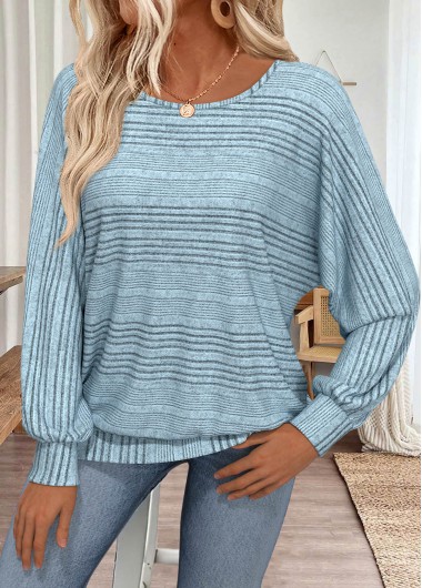 Modlily Dusty Blue Long Sleeve Round Neck T Shirt - L