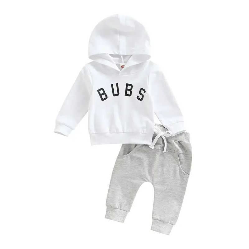 Infant Toddler Baby Boys Outfits Letter Print Long Sleeve Hooded Sweatshirt Pullover Tops+ Jogger Pants Set Toddler Boy Cloth...