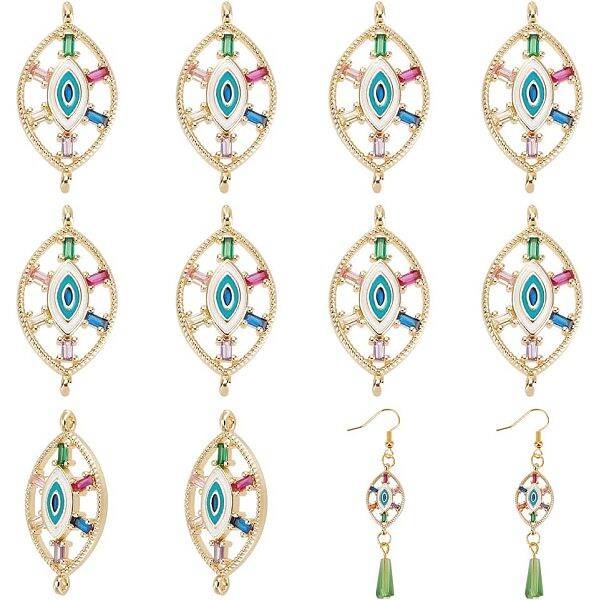 10Pcs Brass Colorful Cubic Zirconia Connector Charms