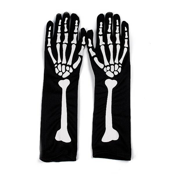 Long Polyester Skeleton Hand Horror Full Finger Gloves