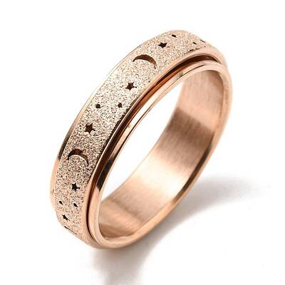201 Stainless Steel Moon and Star Rotatable Finger Ring