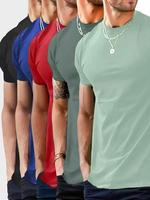 Men's Regular Fit 5pcs Plain Round Neck Tee, Casual Solid Short Sleeve T-shirt for Summer, Men's Top for Daily Wear, Trendy T...