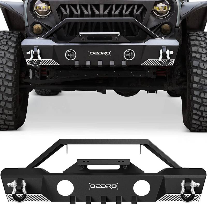 OEDRO Stubby Front Bumper for 2007-2018 Jeep Wrangler JK & JKU, Off-Road Bumper w/Fog Light Hole & D-Rings & Winch Plate