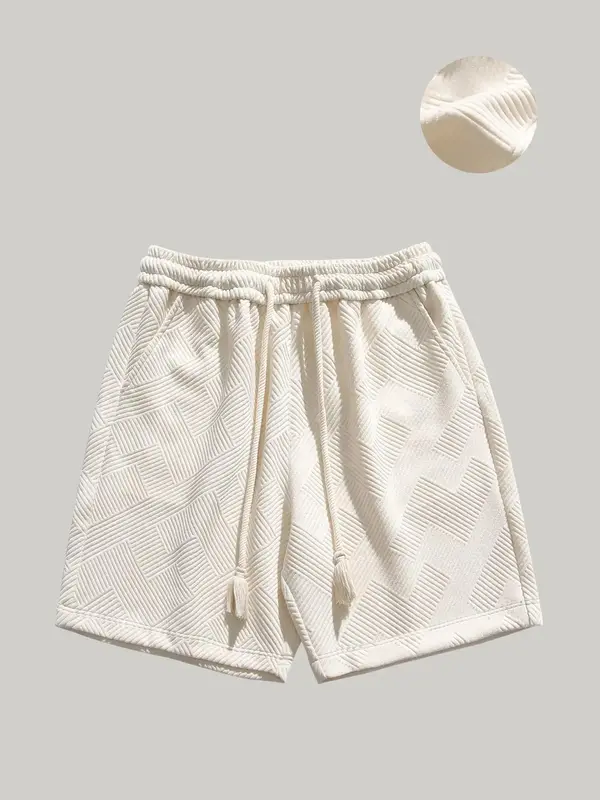 Men's Solid Textured Drawstring Shorts, Shorts for Men, Loose Casual Elastic Waist Pocket Straight Leg Shorts for The Summe...