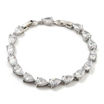 Rack Plating Brass Pave Cubic Zirconia Teardrop Links Bracelets for Women