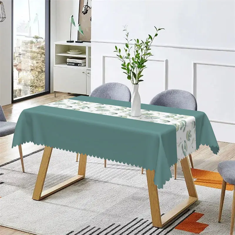 Dark Green Plant Leaves Spring Rectangle Tablecloth - Aperturee