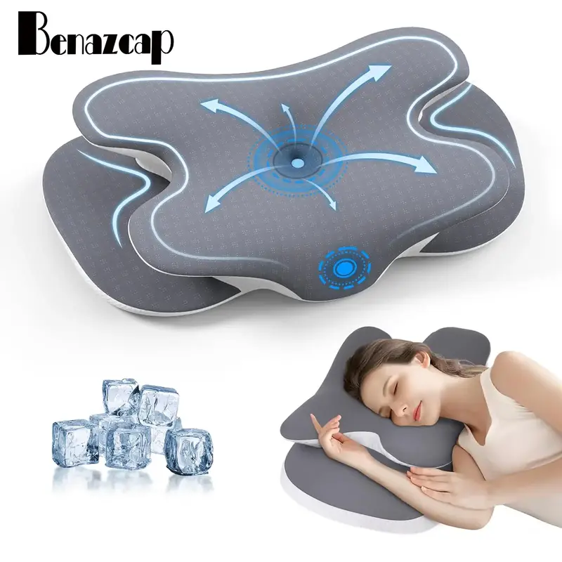 Benazcap Cervical Support Pillow Queen Size Memory Foam with Cooling Silk Case Ergonomic Design for Neck Shoulder Pain Relief...