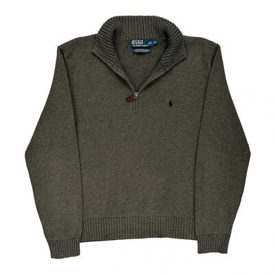 Polo By Ralph Lauren 1/4 Zip - Large Grey Cotton