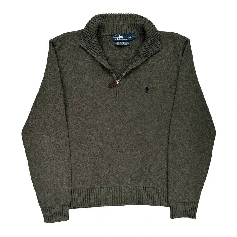 Polo By Ralph Lauren 1/4 Zip - Large Grey Cotton