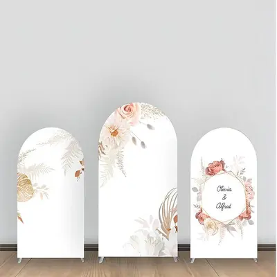 Pink Floral Leaves Faded White Arch Backdrop Kit - Aperturee