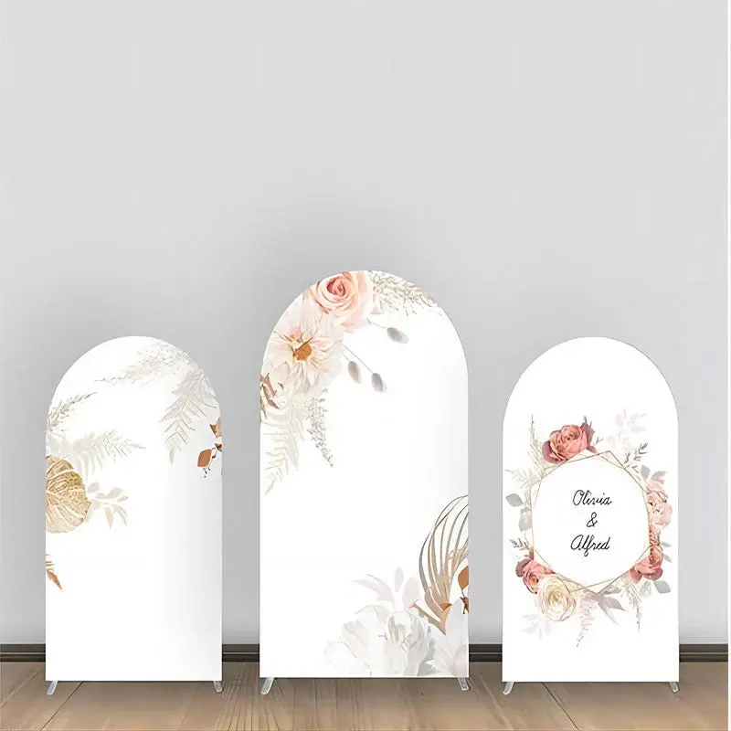 Pink Floral Leaves Faded White Arch Backdrop Kit - Aperturee