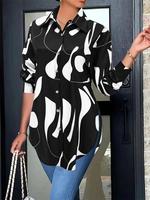 Women's Colorblock Print Button Front Shirt,  Fall Clothes, Casual Long Sleeve Collared Top for Fall & Winter, Ladies Clothes...