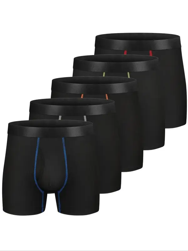 Men's Solid Color Top Stitching Trunk with Fly,casual Comfy Breathable Underwear for Daily Wear, Men's Underwear for All Seas...