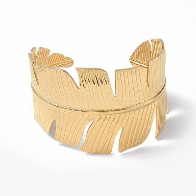 Ion Plating(IP) 304 Stainless Steel Feather Open Cuff Bangle for Women