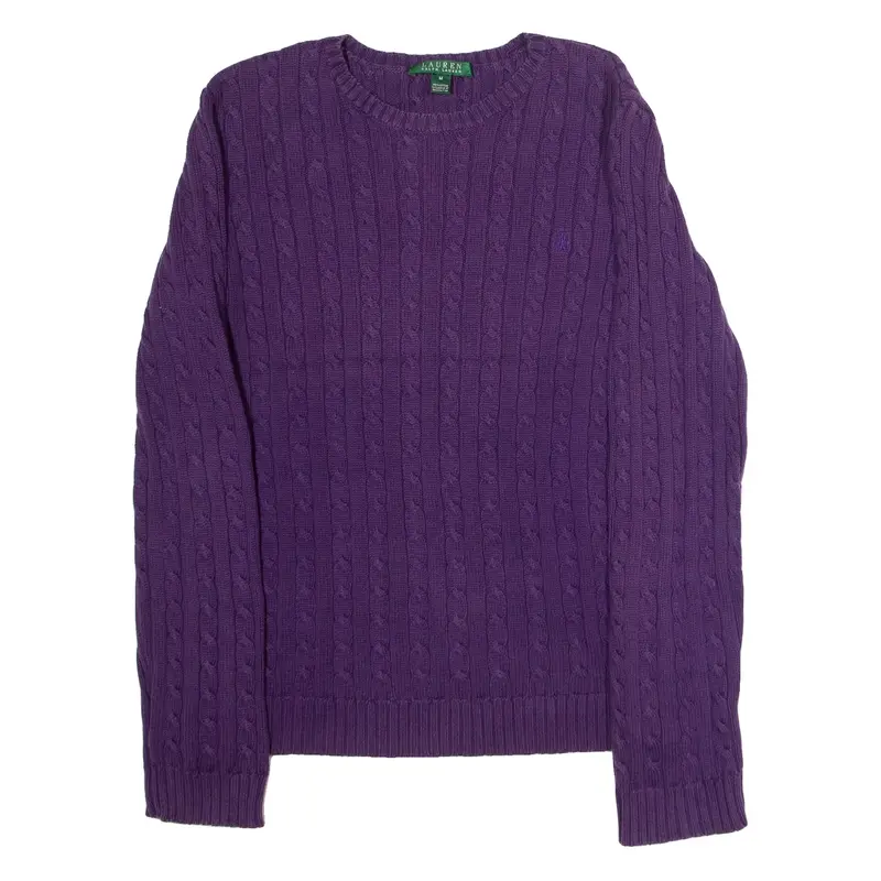 LAUREN RALPH LAUREN Womens Jumper Purple Crew Neck Cable Knit M