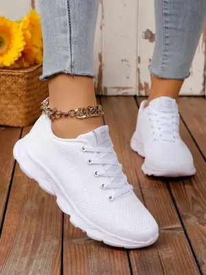 Women's Summer Sporty Plain Color Lace Up Low Top Sneakers, Casual Comfortable Running Sports Shoes, Minimalist Sneakers for...