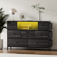 Dresser with 8 Drawers & LED Lights and Power Outlets, TV Stand, Fabric Chest of Drawers with Side Pocket, Sturdy Frame & Woo...