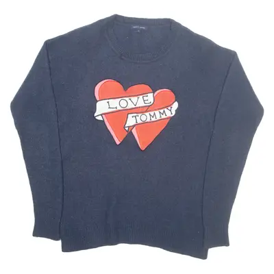 TOMMY HILFIGER Love Tommy Womens Jumper Blue Tight Knit Wool M