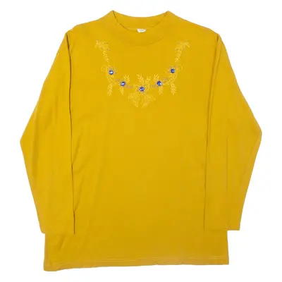 Jewelled Womens T-Shirt Yellow Long Sleeve Roll Neck M
