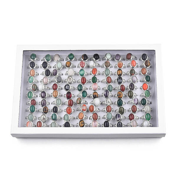 Natural Mixed Gemstone Oval Finger Rings