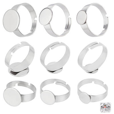 Beebeecraft 30Pcs 3 Size Ring Blanks 17mm Adjustable Ring Base Blank with Oval Flat Base Ring Trays for DIY Rings Making Craf...
