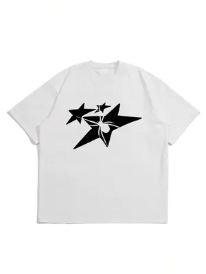 Men's Regular Fit Star Print Round Neck Short Sleeve Tee, Casual Crew Neck T-Shirt for Daily Wear, Menswear for All Seasons