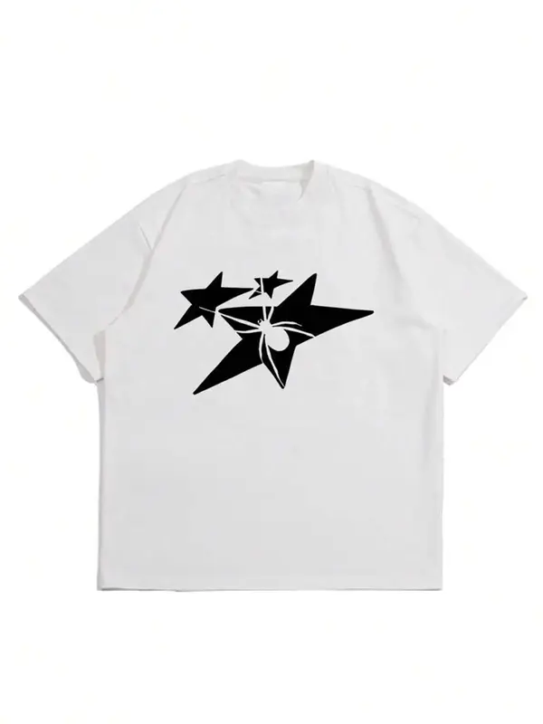 Men's Regular Fit Star Print Round Neck Short Sleeve Tee, Casual Crew Neck T-Shirt for Daily Wear, Menswear for All Seasons