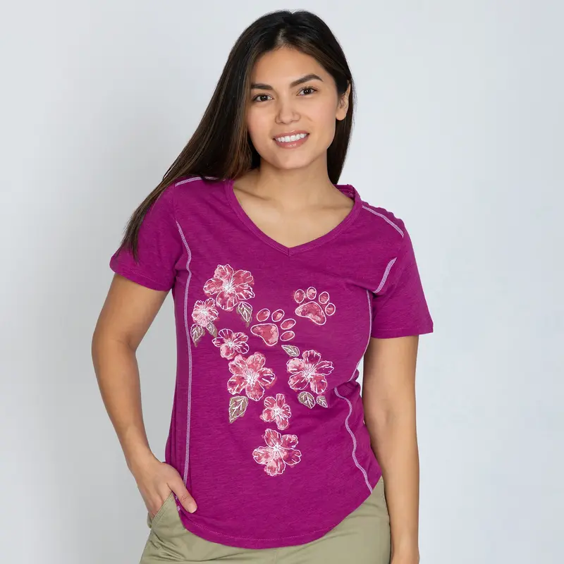 Hibiscus & Paws Bamboo Blend V-Neck Tee - Blue - S