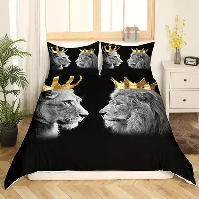 Lion Print Duvet Cover & Pillowcase Set without Filler, 2pcs/3pcs Soft Comfortable Bedding Set, Bedding Supplies for Home Hot...