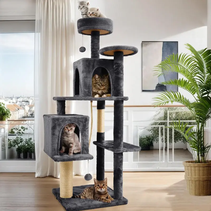 【Fall Deals For You】WeCharmer Cat Tree / Tower for Indoor with Green Leaves, Cat Condo Cozy Plush House with Hang Ball,  ...