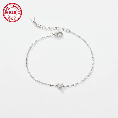 Anti-Tarnish Rhodium Plated 925 Sterling Silver Letter Cubic Zirconia Link Bracelets