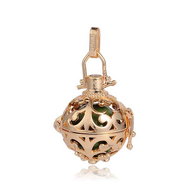 Golden Plated Brass Hollow Round Cage Pendants