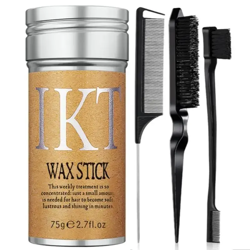 Hair Wax Stick with Brush & Combs Set, 4 Counts/set Long Lasting Hair Styling Wax Stick and Hair Brushes, Professional Hair S...
