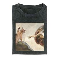 [Flashsale up to 70%]Retro Funny Vintage Graphic Tee, Cat Painting T- Shirt, Unisex Meme Cringe Funny Dumb Shirt, Menswear Wo...