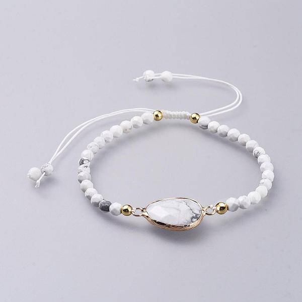 Adjustable Natural Howlite Braided Bead Bracelets