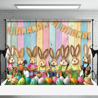 Aperturee Festival Easter Bunnies Sitting On Grass Backdrop | Easter Bunny Backdrop | Easter Party Decorations | Easter Photo...