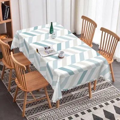Aperturee Modern Trendy Grey Blue Wavy Lines Rectangle Tablecloth, 52x70 Inch, 30.82 USD, rectangle tablecloths, ZJY04636-A