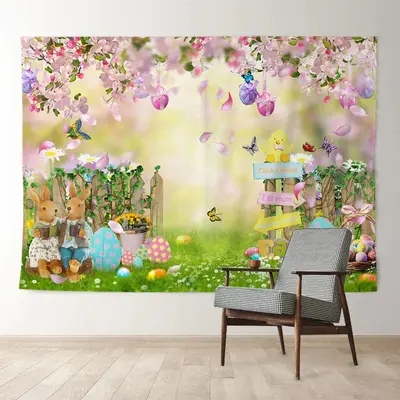 Aperturee Pink Petals Rabbit Couple In Love Easter Backdrop