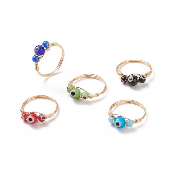 Round Lampwork Evil Eye Braided Finger Ring