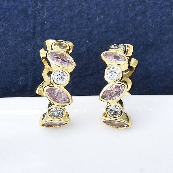 Brass Micro Pave Cubic Zirconia C-Shape Stud Earrings for Women