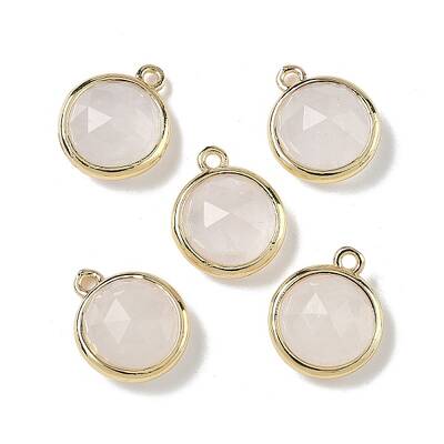 Brass Pave Natural Quartz Crystal Faceted Flat Round Charms