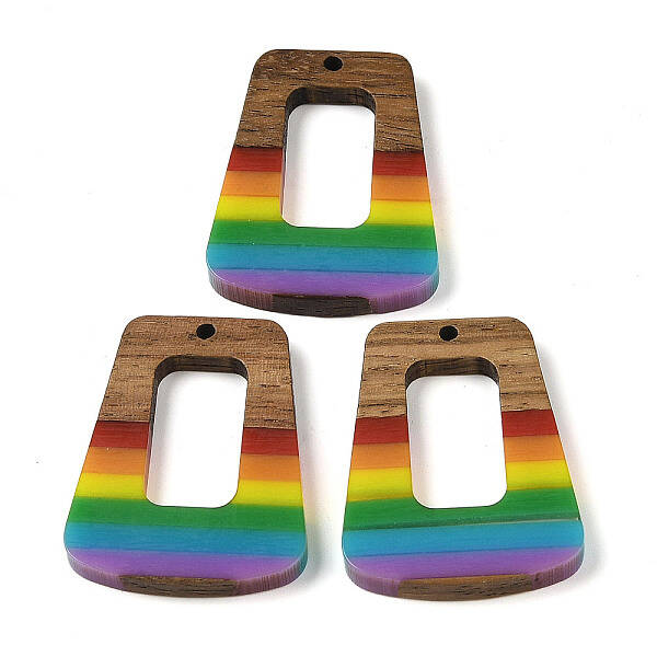 Pride Rainbow Theme Resin & Walnut Wood Pendants